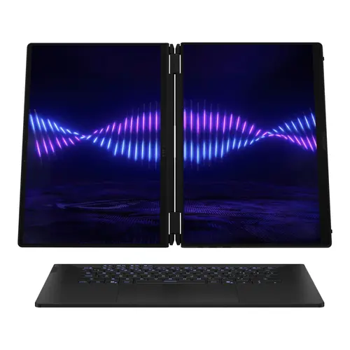 Лаптоп, Asus ROG Zephyrus Duo 16, GX651AX-SR086X, Intel Ultra 9 16.0 OLED WQXGA+(WQ+) 2880X1800 16:10 Bend+500nits(HDR 1100nits) Glare DCI-P3:100%,120 HzLPDDR5X 64GB (onbd) ,2TB G4,RTX5090 24 GB G5,Wi-Fi 7 ,Backlit Kbd 1-Zone RGB, Windows 11 Pro,Stell