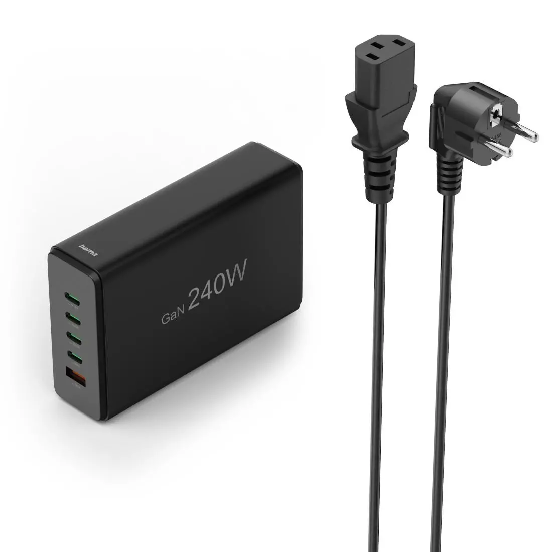 HAMA Σταθμός φόρτισης 240 W, GaN, Fast Charger, 4 x USB-C, 1 x USB-A, PD
