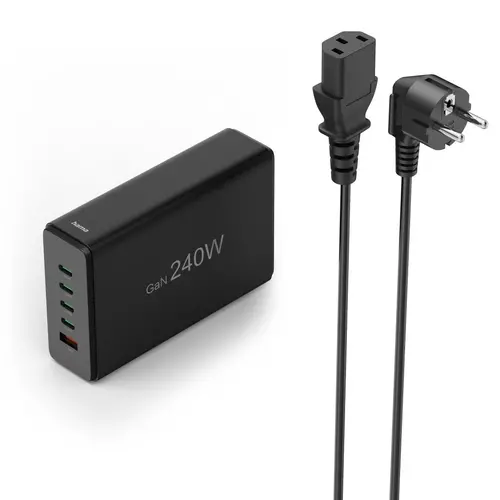 HAMA Зарядна станция 240 W, GaN, Fast Charger, 4 x USB-C, 1 x USB-A, PD - 1