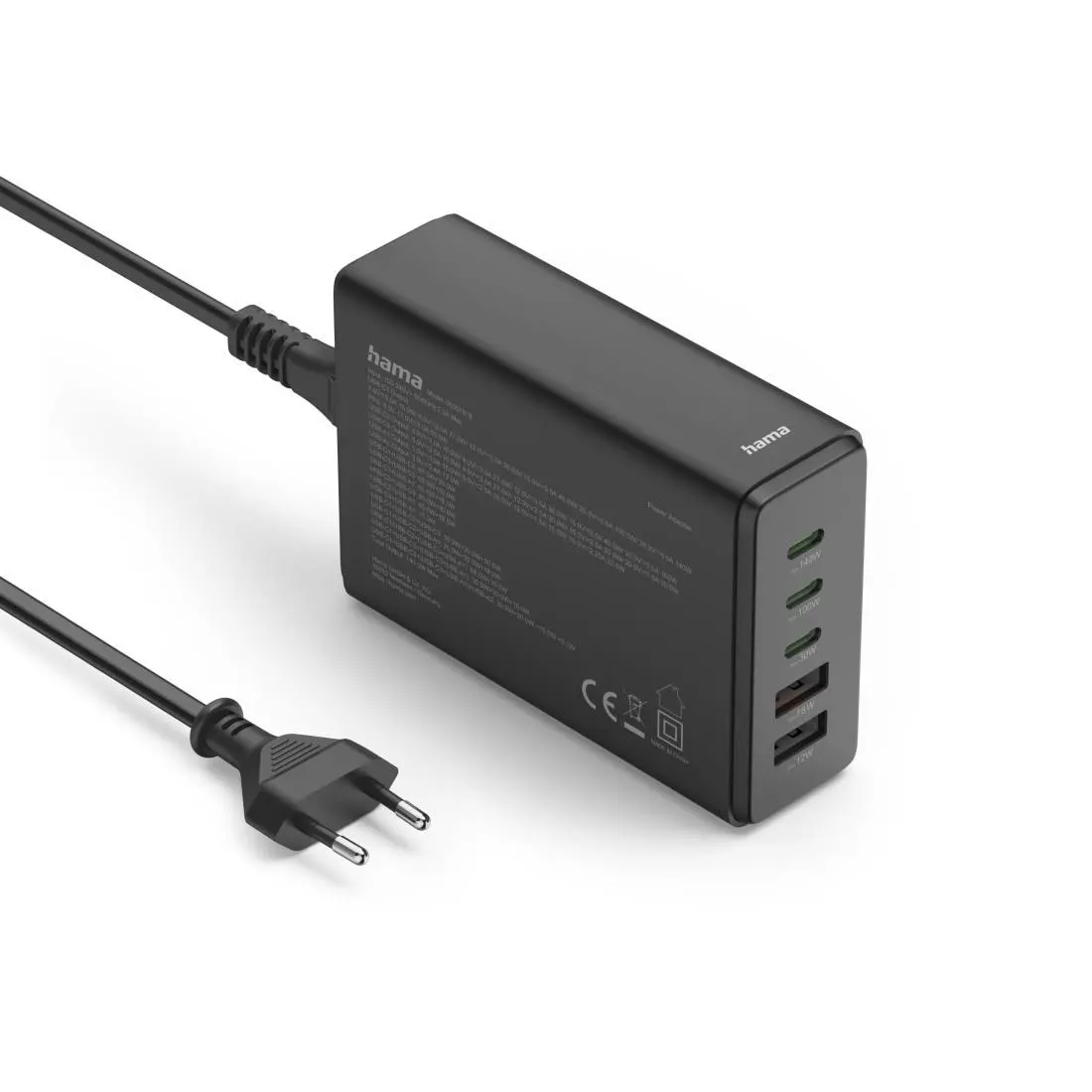 HAMA Зарядна станция 140 W, GaN, Fast Charger, 3 x USB-C, 2 x USB-A, PD - image 1
