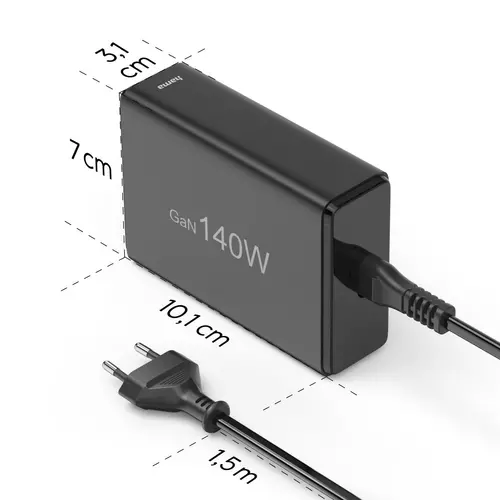 HAMA Зарядна станция 140 W, GaN, Fast Charger, 3 x USB-C, 2 x USB-A, PD - 15