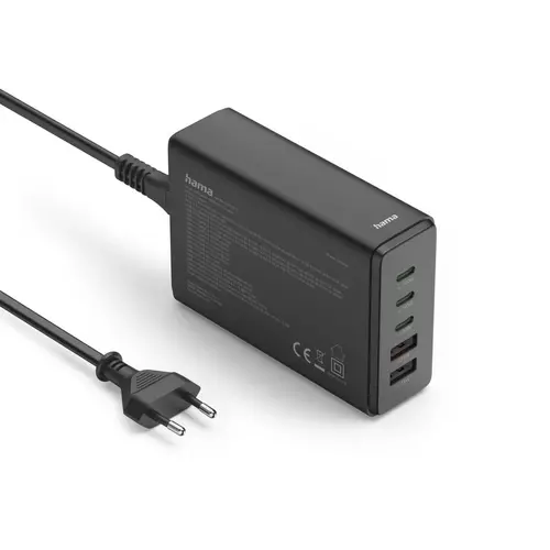 HAMA Зарядна станция 140 W, GaN, Fast Charger, 3 x USB-C, 2 x USB-A, PD - 2