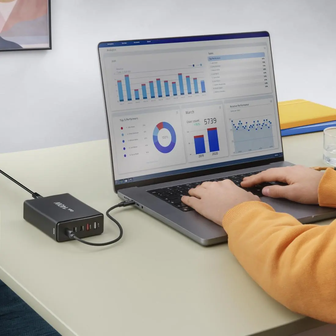 HAMA Зарядна станция 140 W, GaN, Fast Charger, 3 x USB-C, 2 x USB-A, PD - image 5