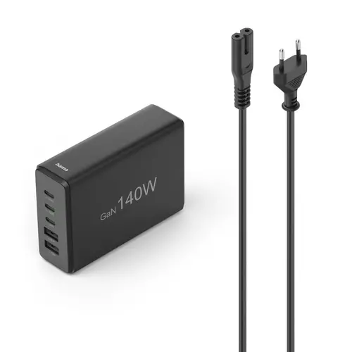 HAMA Зарядна станция 140 W, GaN, Fast Charger, 3 x USB-C, 2 x USB-A, PD - 1