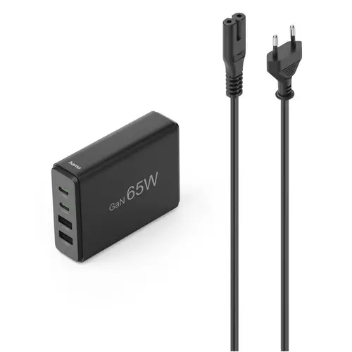 HAMA Зарядна станция 65 W, GaN, Fast Charger, 2 x USB-C, 2 x USB-A, PD - 10