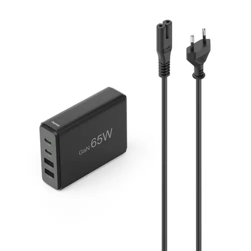 HAMA Зарядна станция 65 W, GaN, Fast Charger, 2 x USB-C, 2 x USB-A, PD - 1