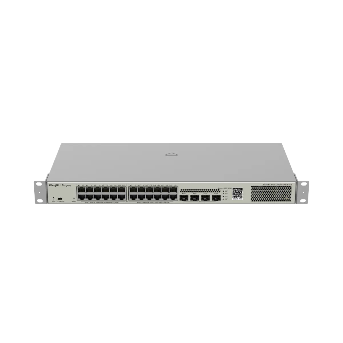 Комутатор Ruijie RG-NBS3100-24GT4SFP-P-V2, 24xGbЕ, 4xSFP, PoE+, 370W, L2,19-инч