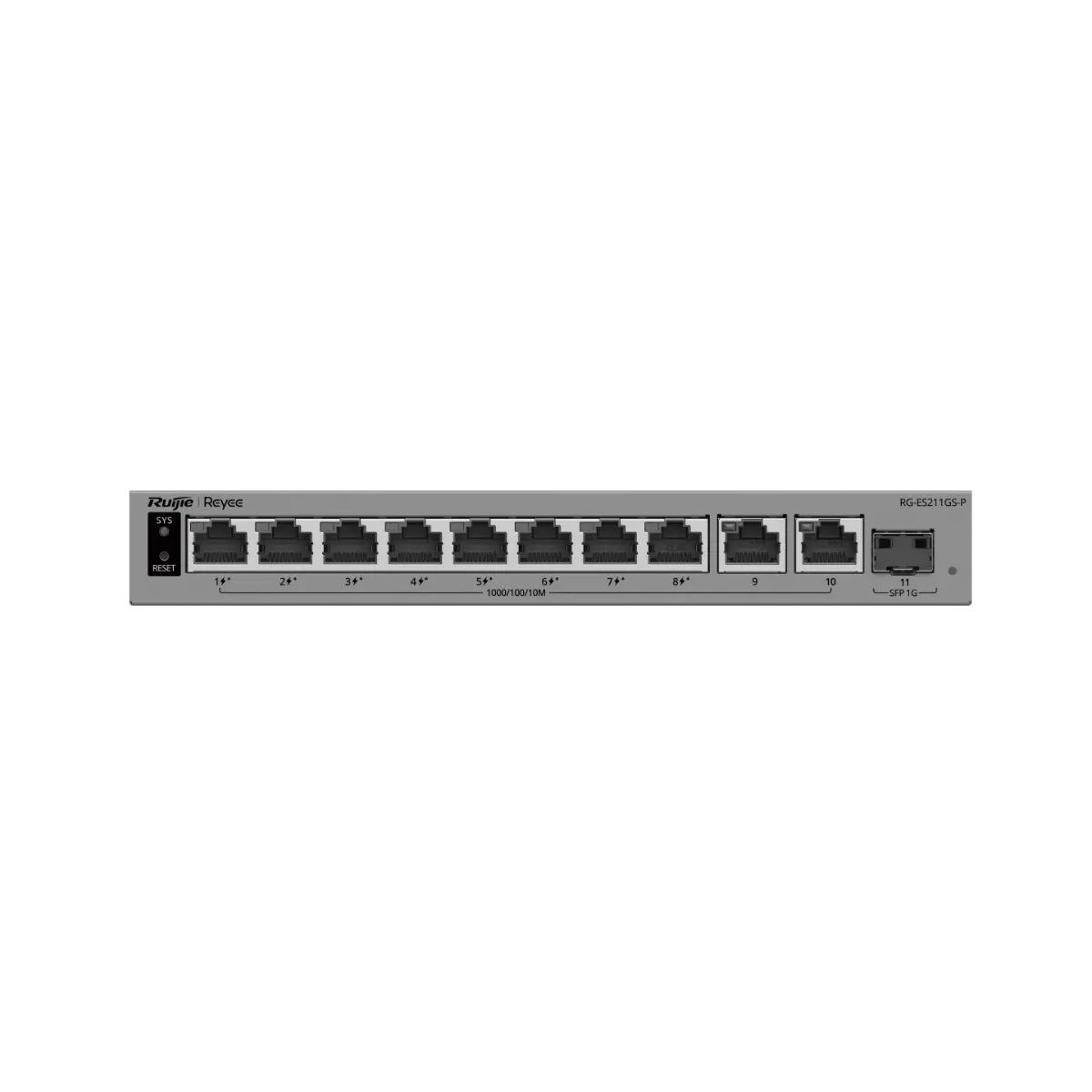 Комутатор Ruijie RG-ES211GS-LP, 8xGbE PoE+, 2x GbE, 1x GbE/SFP, 70W, до 32 VLAN