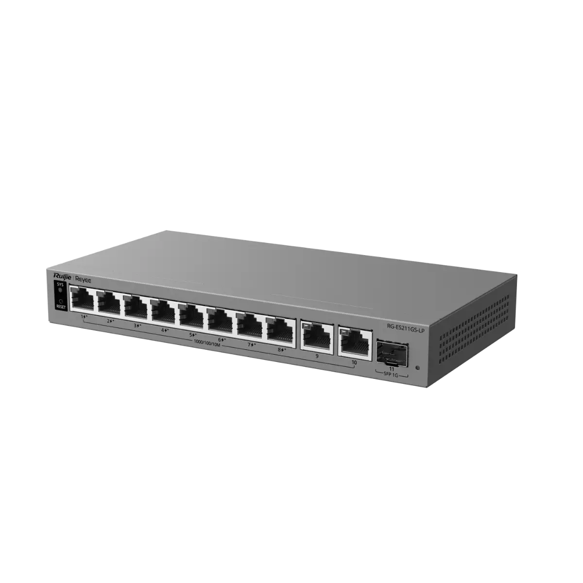 Комутатор Ruijie RG-ES211GS-LP, 8xGbE PoE+, 2x GbE, 1x GbE/SFP, 70W, до 32 VLAN - image 2
