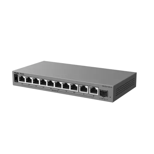 Комутатор Ruijie RG-ES211GS-LP, 8xGbE PoE+, 2x GbE, 1x GbE/SFP, 70W, до 32 VLAN - 3