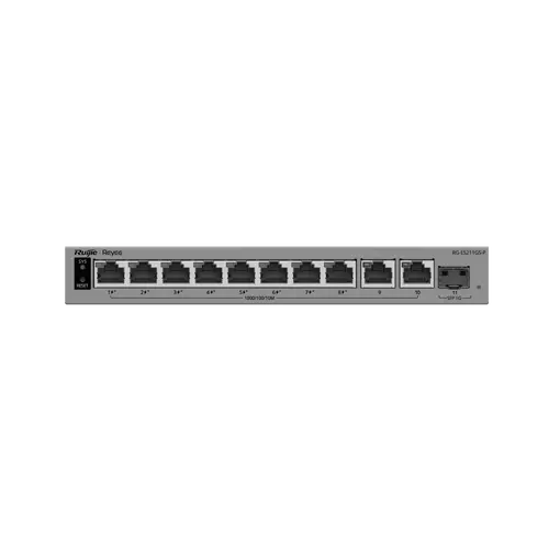 Комутатор Ruijie RG-ES211GS-LP, 8xGbE PoE+, 2x GbE, 1x GbE/SFP, 70W, до 32 VLAN