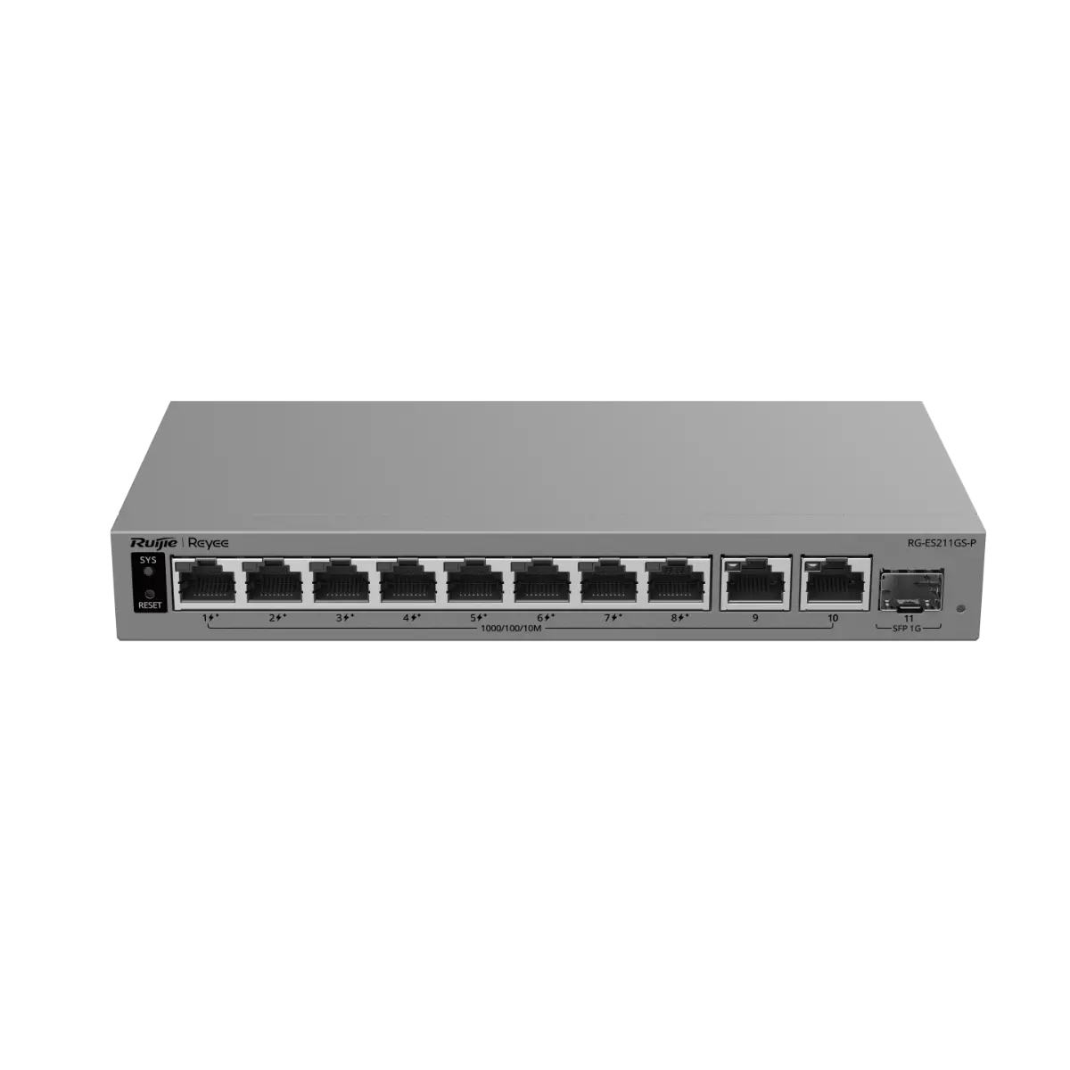 Комутатор Ruijie RG-ES211GS-P, 8xGbE PoE+, 2x GbE, 1x GbE/SFP, 120W, до 32 VLAN - image 1