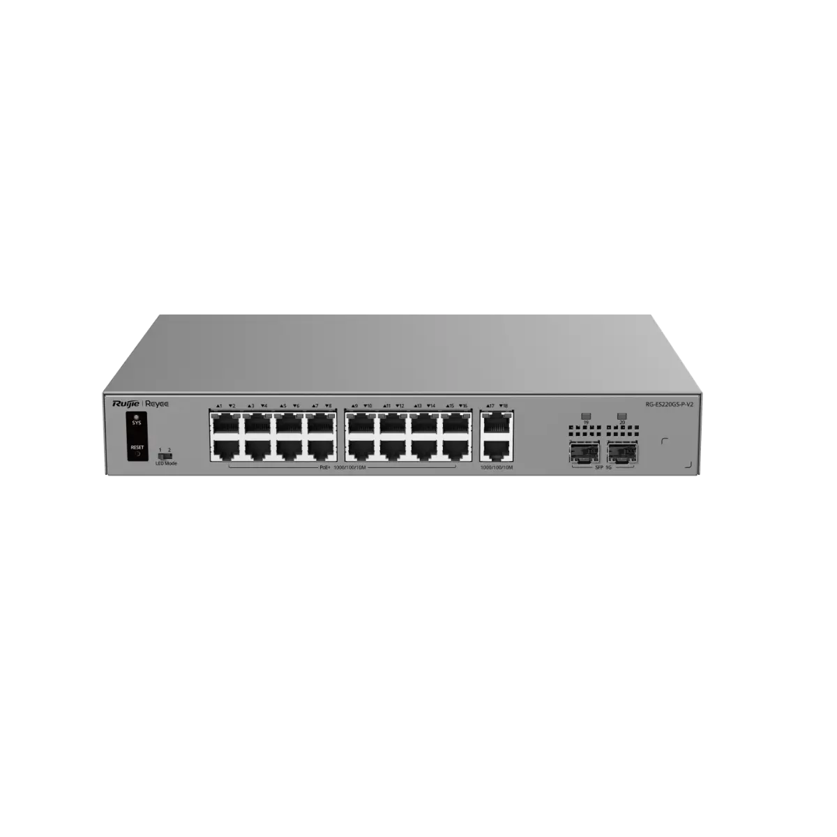 Комутатор Ruijie RG-ES220GS-P-V2, 18xGbE, 2xSFP, 16x PoE+, 250W, до 16 VLAN - image 1
