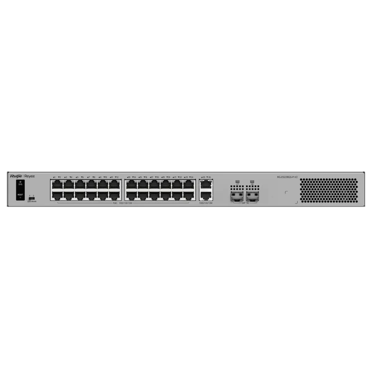 Комутатор Ruijie RG-ES228GS-P-V2, 26xGbE, 2xSFP, 24x PoE+, 370W, до 32 VLAN,шкаф
