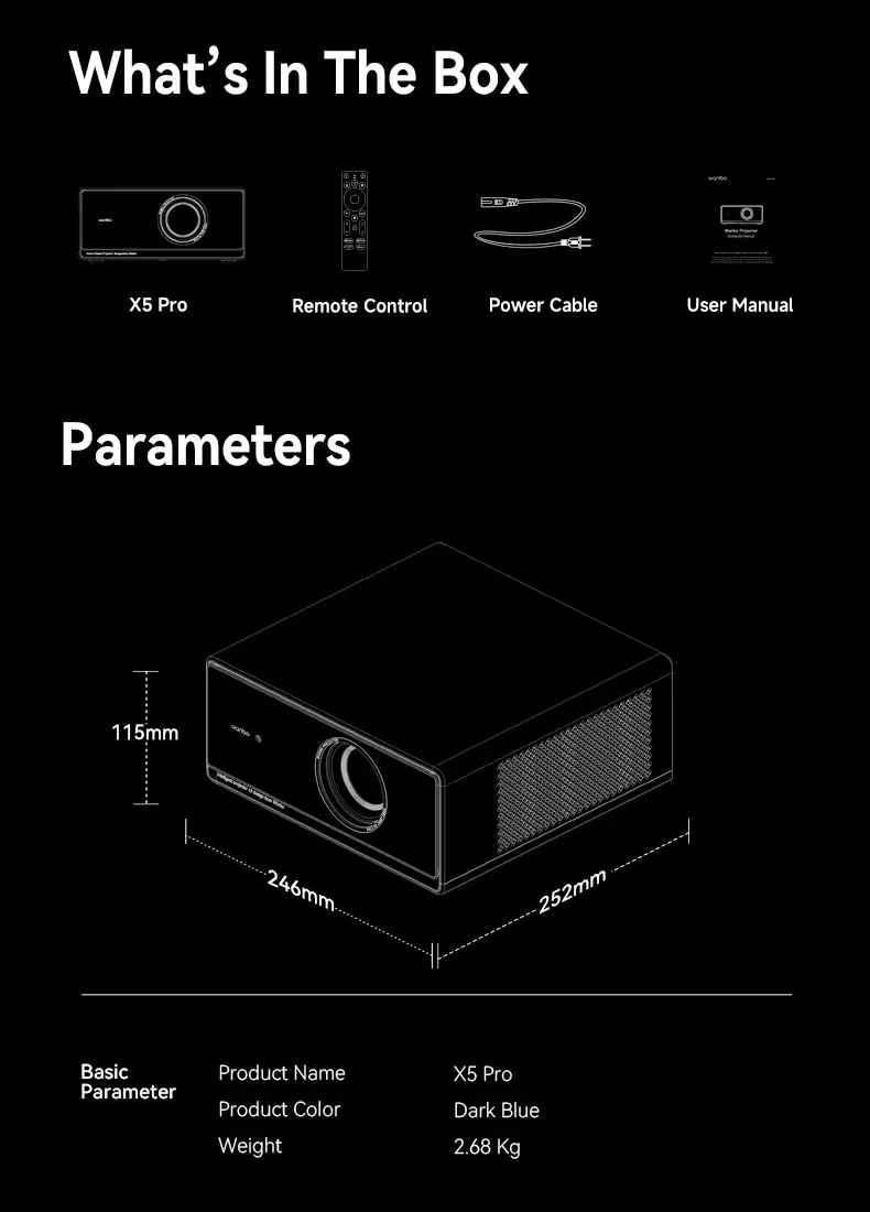 Wanbo преносим смарт проектор Portable Smart Projector - X5 Pro - Dark Blue, 4K, 1100 ANSI, HDR10, Google TV, - image 29