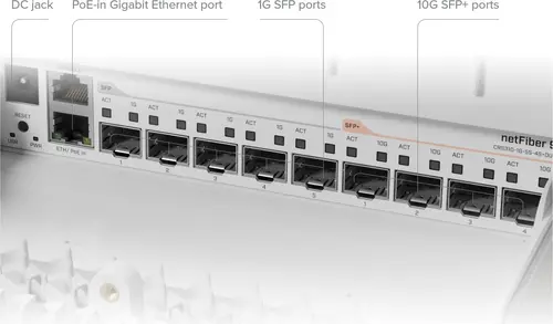Комутатор MikroTik CRS310-1G-5S-4S+OUT, netFiber 9, 256 MB RAM, 4xSFP+, 5xSFP - 4