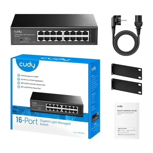 Суич Cudy GS1016E, 16 портов, управляем, 10/100/1000, CUDY Cloud APP, Метален корпус - 4