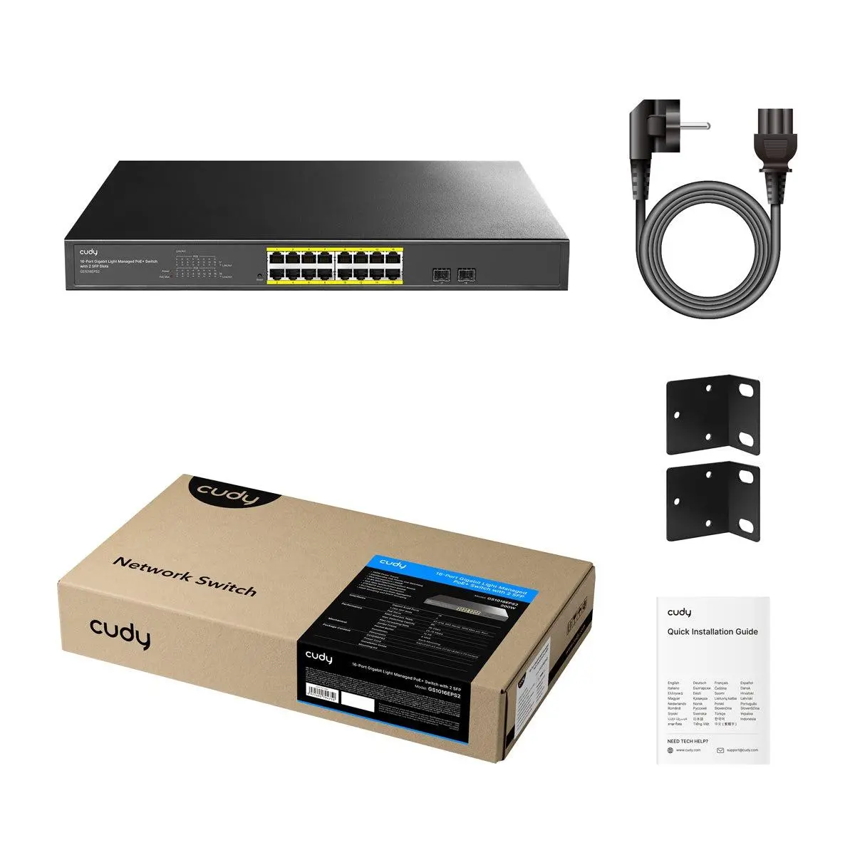 Суич Cudy GS1016EPS2, 16 портов, управляем Gigabit PoE+, 2x Gigabit SFP слота - image 3