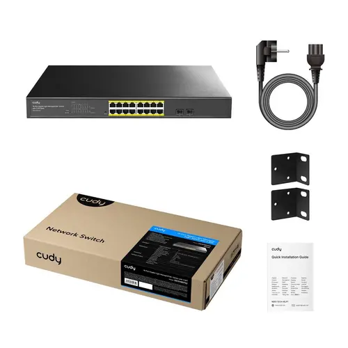 Суич Cudy GS1016EPS2, 16 портов, управляем Gigabit PoE+, 2x Gigabit SFP слота - 4
