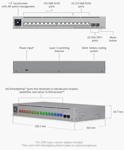 Комутатор Ubiquiti USW-Pro-Max-16, 4x 2.5GbE, 12x GbE, 2xSFP+ слота, управляем - 3