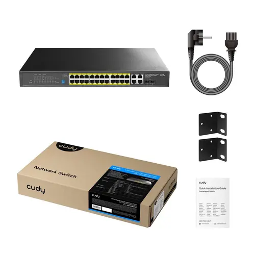 Суич Cudy GS1028EPS2, 24 портов, управляем Gigabit PoE+, 2x Gigabit SFP, 4× Uplink - 4