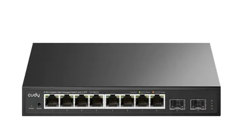 Комутатор, Cudy GS108ES2 8-Port Gigabit Easy-Managed Switch 10/100/1000M RJ45 Ports 2 Gigabit SFP ports Desktop Metal Case Local management via Web GUI support STP/RSTP MAC Management Cudy Cloud APP - 1