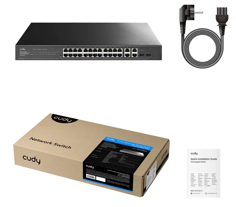 Комутатор, Cudy GS1028ES2 26-Port Gigabit Easy-Managed Switch, 10/100/1000M RJ45 Ports, 2 Gigabit Combo ports, 19 inch Rack-mount Steel Case (Rack-Mount kits included) 802.1Q/MTU/Port Based/Voice VLAN, MAC Management, Cudy Cloud APP - image 1