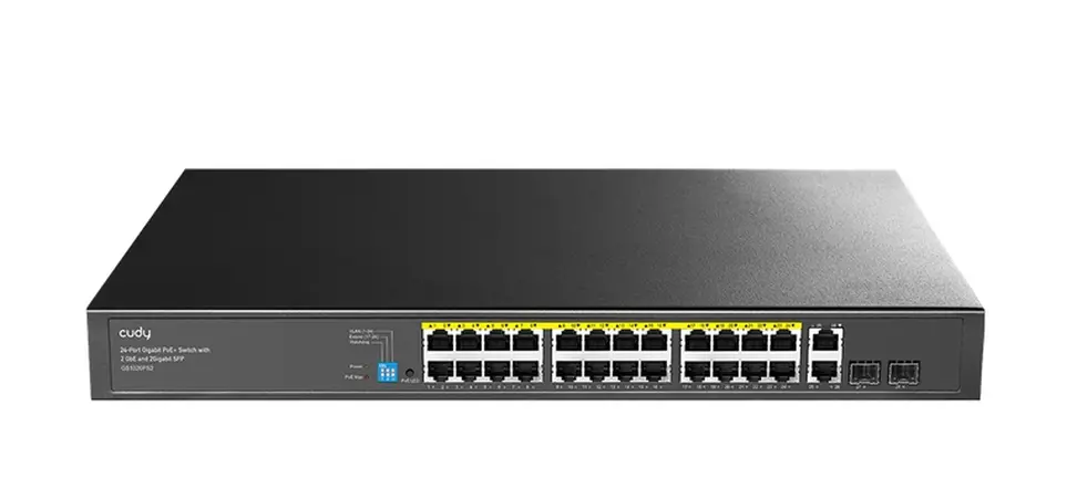Комутатор, Cudy GS1026PS2 24-Port Gigabit PoE+ Switch with 2 Uplink Gigabit Ports and 2 Gigabit SFP Slots 300W24-10/100/1000 BASE-T Gigabit ports, 2-Port 10/100/1000 BASE-T Gigabit Uplink ports, 2-1000 BASE-X SFP Slot, 24-port IEEE 802.3at PoE+ Injector
