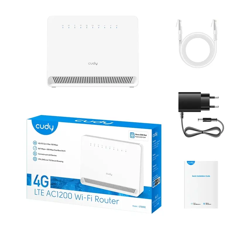 Рутер, Cudy LT500E Wi-Fi 4G LTE Cat.4 Router AC1200 Wi-Fi build-in 4G LTE modem 4 10/100M RJ45 Ports Nano SIM Slot, 300Mbps at 2.4GHz + 867Mbps at 5GHz Internal antennas Cudy Mesh Support - image 4