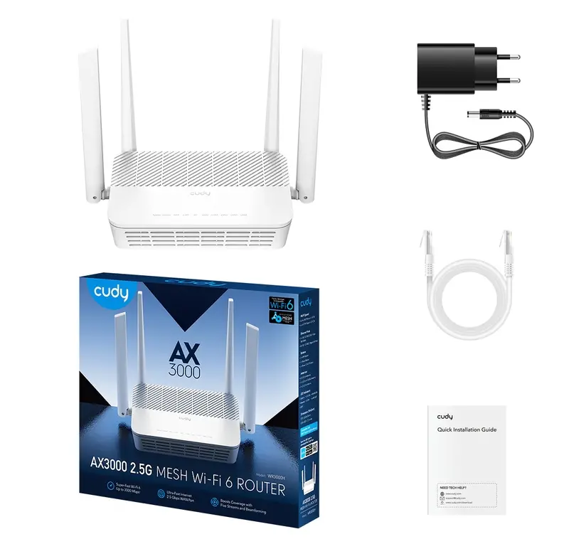 Рутер, Cudy WR3000H AX3000 2.5G Dual Band Wi-Fi 6 Mesh Router 2402Mbps at 5GHz + 574Mbps at 2.4GHz, 1 x 2.5G Port , 4 x 10/100/1000Mbps Ports Cudy Mesh Cudy APP - image 2