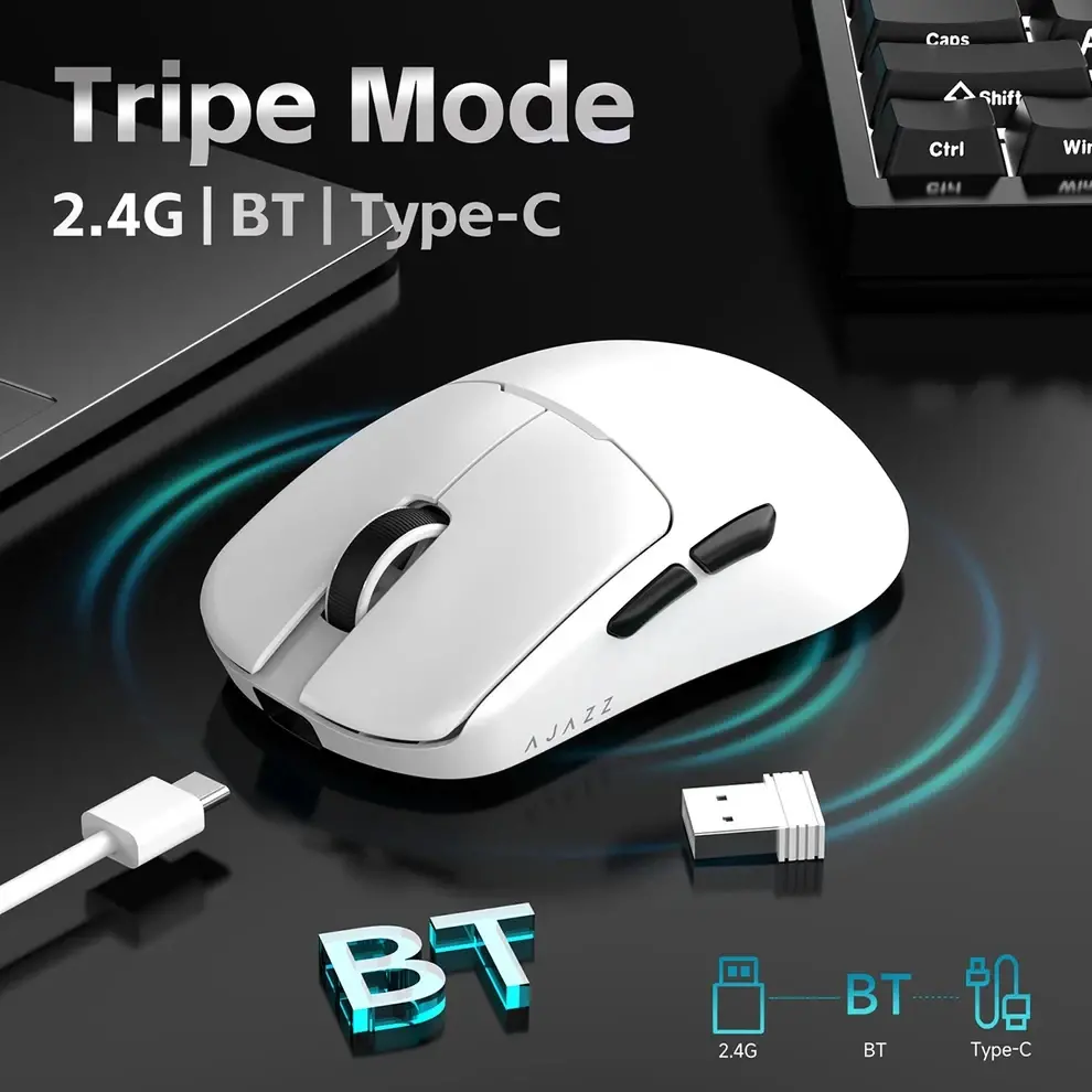 Ajazz професионална геймърска мишка AJ159 V2 MC - Wireless Gaming Mouse - 1K, Magnetic Charging Dock, White - image 8