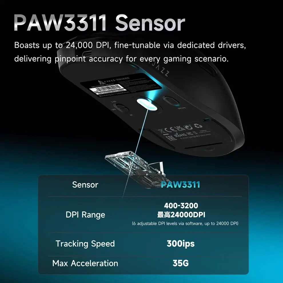 Ajazz професионална геймърска мишка AJ159 V2 MC - Wireless Gaming Mouse - 1K, Magnetic Charging Dock, Black - image 10