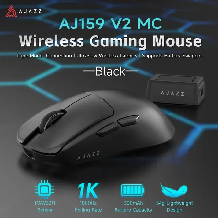 Ajazz професионална геймърска мишка AJ159 V2 MC - Wireless Gaming Mouse - 1K, Magnetic Charging Dock, Black - image 14