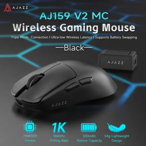 Ajazz професионална геймърска мишка AJ159 V2 MC - Wireless Gaming Mouse - 1K, Magnetic Charging Dock, Black - 15
