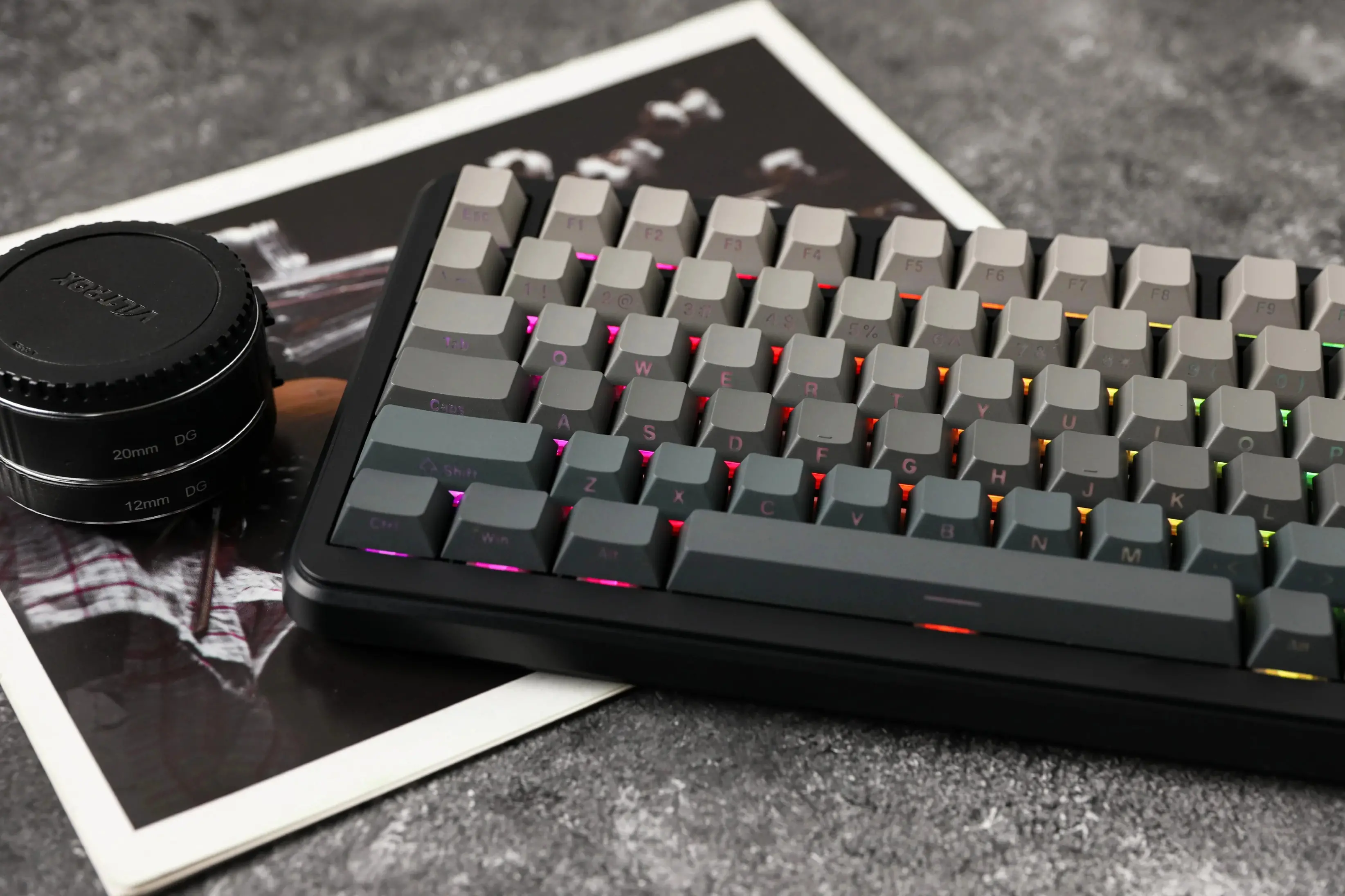 Ajazz геймърска механична клавиатура Wireless Gaming Mechanical Keyboard AK820 MAX - White birch [Linear] (English US), Side Printed, Gray - image 5