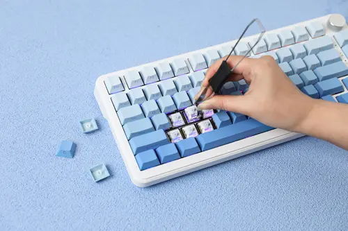 Ajazz геймърска механична клавиатура Wireless Gaming Mechanical Keyboard AK820 MAX - White birch [Linear] (English US), Side Printed, Gray - 8