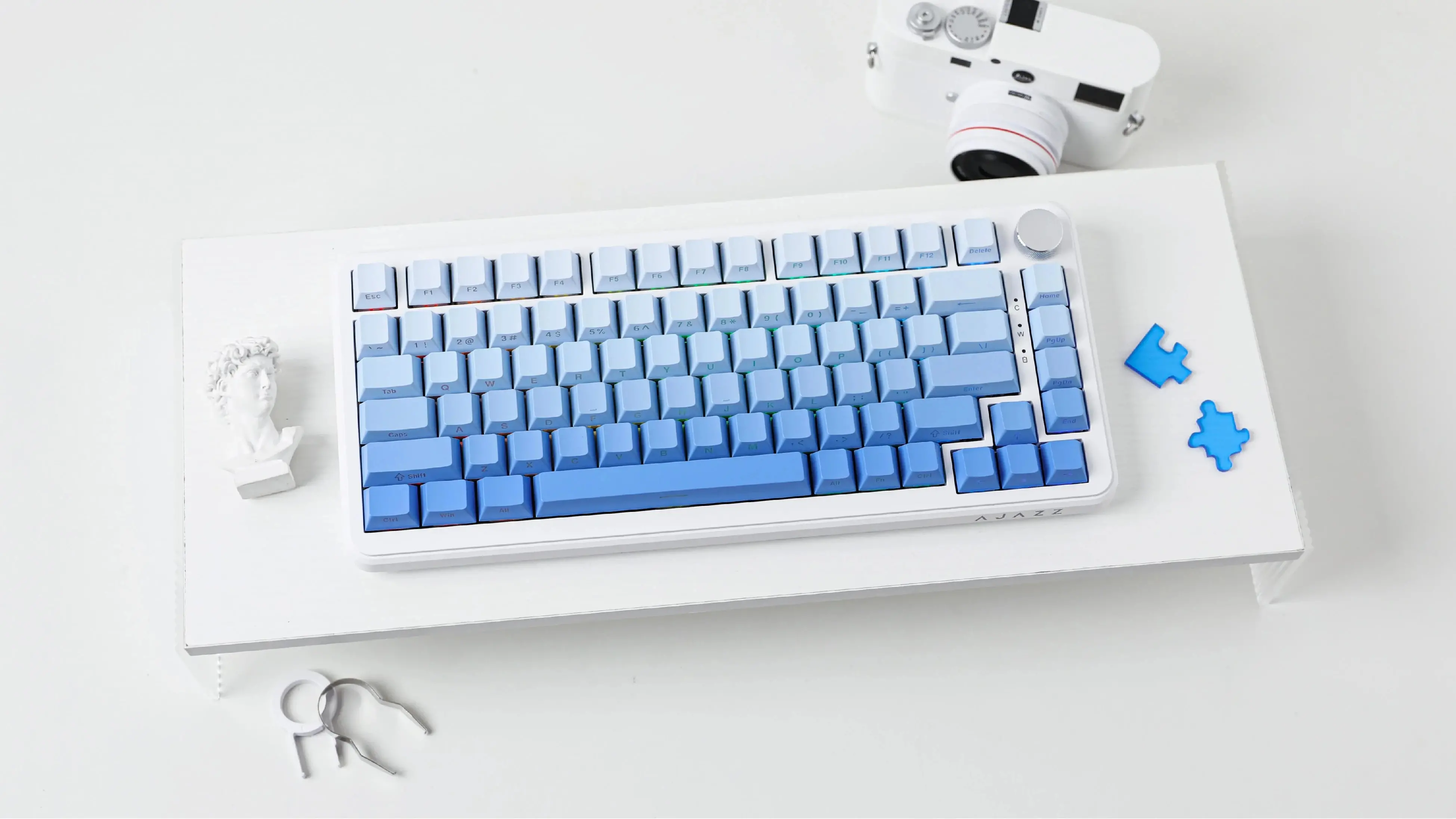 Ajazz геймърска механична клавиатура Wireless Gaming Mechanical Keyboard AK820 MAX - White birch [Linear] (English US), Side Printed, Gray - image 9