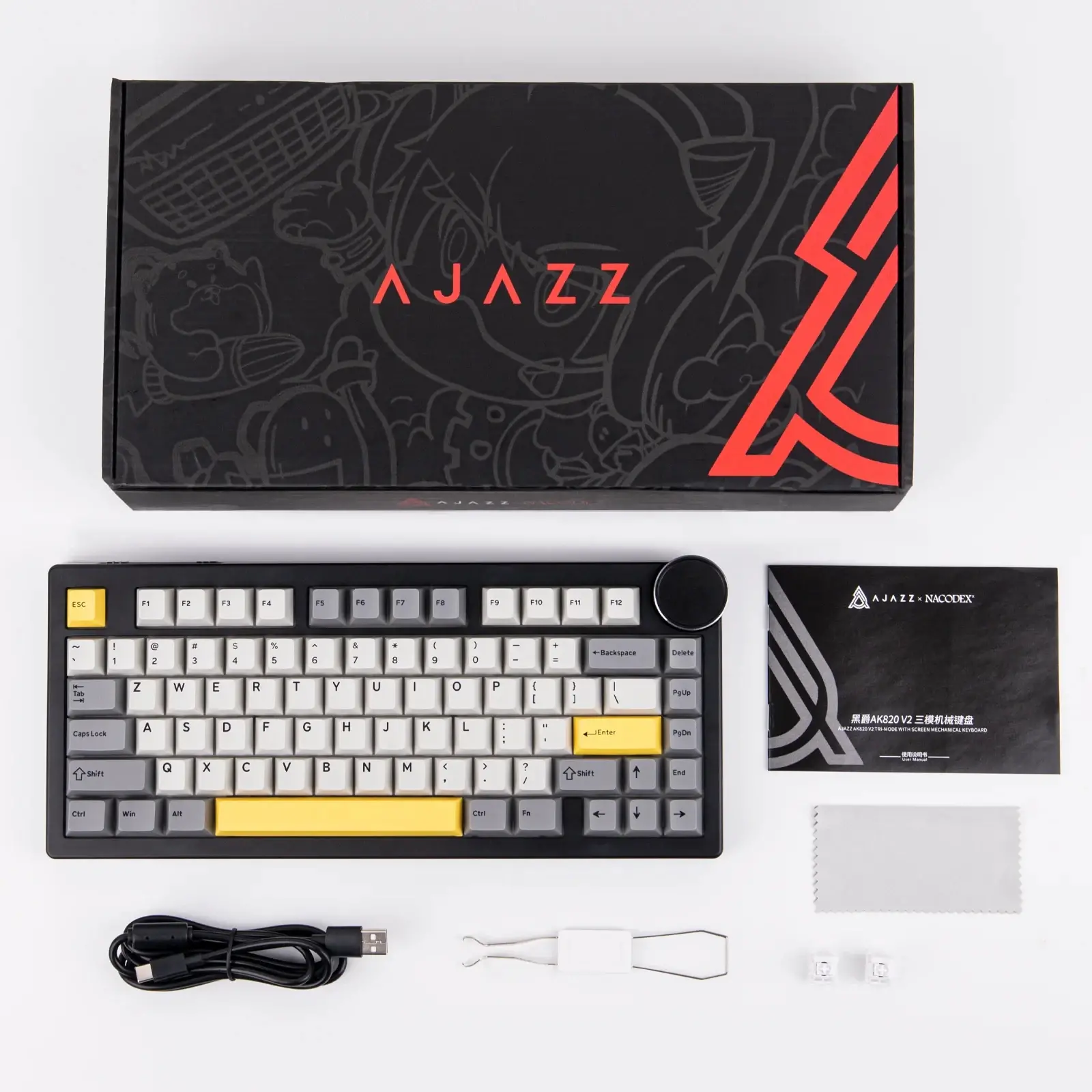 Ajazz геймърска механична клавиатура Gaming Mechanical Keyboard AK820 V2 - Arctic Isle Magnetic Switch [Linear] (English US), Black, Gray, Yellow - image 13