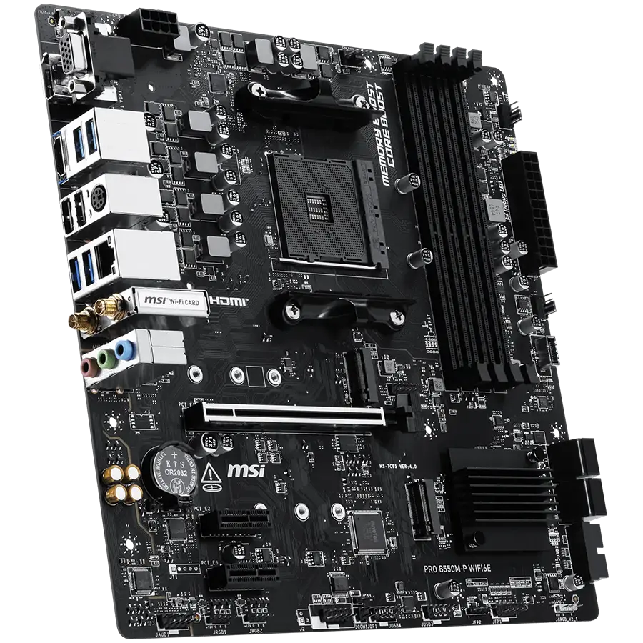 MSI PRO B550M-P WIFI6E, M-ATX, Socket AM4, 4 DIMM, Dual Channel DDR4 up to 4400+(OC)MHz, 1x PCIe 4.0 x16 slot, 2x M.2 slots, 4x USB 3.2 Gen 1, 2x USB 2.0, 1x HDMI,1x DP, 1x VGA, 1G LAN, WIFI6E, 7.1 Audio, 3Y - image 2