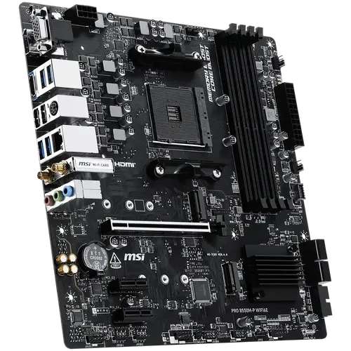 MSI PRO B550M-P WIFI6E, M-ATX, Socket AM4, 4 DIMM, Dual Channel DDR4 up to 4400+(OC)MHz, 1x PCIe 4.0 x16 slot, 2x M.2 slots, 4x USB 3.2 Gen 1, 2x USB 2.0, 1x HDMI,1x DP, 1x VGA, 1G LAN, WIFI6E, 7.1 Audio, 3Y - 3