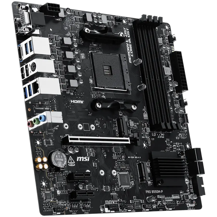 MSI PRO B550M-P, M-ATX, Socket AM4, 4 DIMM, Dual Channel DDR4 up to 4400+(OC)MHz, 1x PCIe 4.0 x16 slot, 2x M.2 slots, 4x USB 3.2 Gen 1, 2x USB 2.0, 1x HDMI,1x DP, 1x VGA, 1G LAN, 7.1 Audio, 3Y - image 2