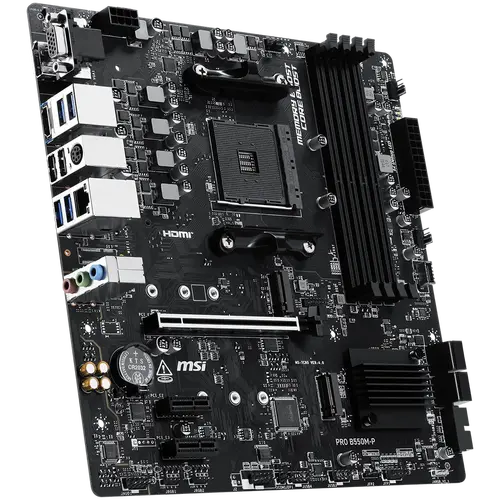 MSI PRO B550M-P, M-ATX, Socket AM4, 4 DIMM, Dual Channel DDR4 up to 4400+(OC)MHz, 1x PCIe 4.0 x16 slot, 2x M.2 slots, 4x USB 3.2 Gen 1, 2x USB 2.0, 1x HDMI,1x DP, 1x VGA, 1G LAN, 7.1 Audio, 3Y - 3