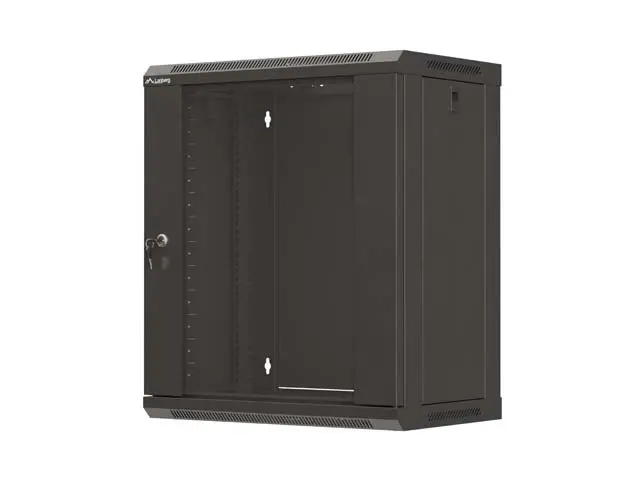 Комуникационен шкаф, Lanberg Rack Cabinet, 19" wall-mount 12U/540x350 (flat pack) with glass door, Black