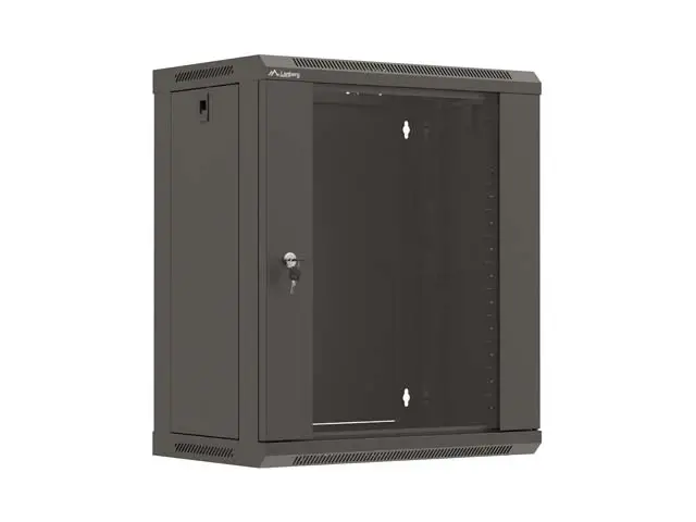 Комуникационен шкаф, Lanberg Rack Cabinet, 19" wall-mount 12U/540x350 (flat pack) with glass door, Black - image 2