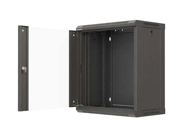 Комуникационен шкаф, Lanberg Rack Cabinet, 19" wall-mount 12U/540x350 (flat pack) with glass door, Black - image 4