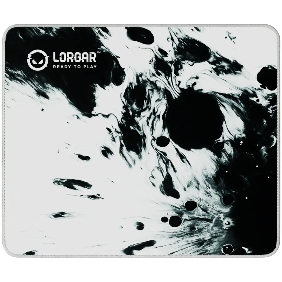 full print white and black design, bottom is black rubber with embossed LORGAR logo with double side edge stitching