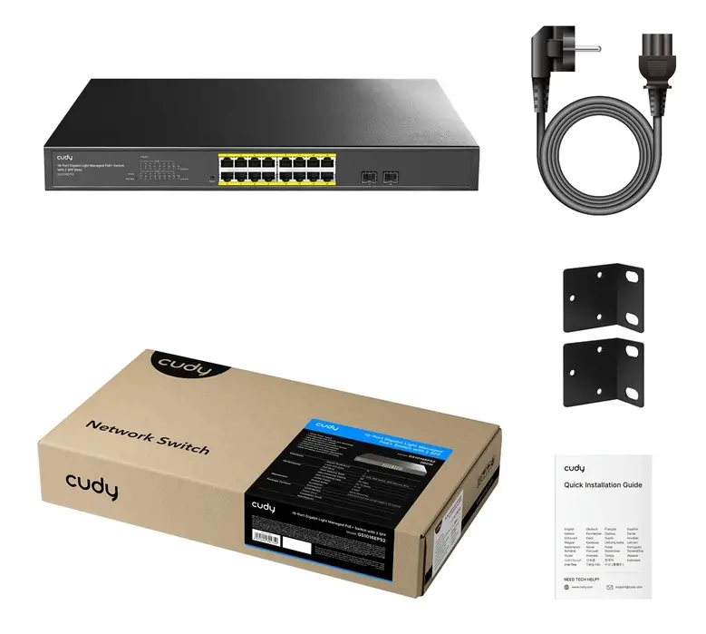 Комутатор, Cudy GS1016EPS2 16 port 10/100/1000 Base-T Gigabit ports 19-inch 2-1000 Base-X SFP Slot 16-port IEEE 802.3at PoE+ Injector Supports PoE power up to 30W for each PoE port Local management via WEB GUI 200W Internal - image 3