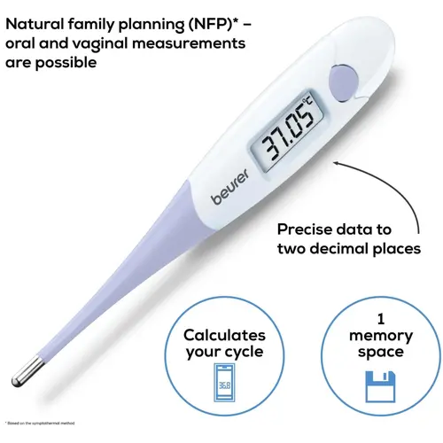 Термометър, Beurer OT 20 BasalControl Basic - Ovulation thermometer; Suitable for oral & vaginal measurements; Can be disinfected, Waterproof, Measuring time: Up to 3 minutes - 3