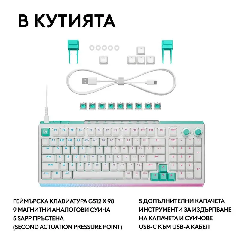 Tastatură mecanică de gaming Logitech G512 X 98 - Dual Swap Analog/Mechanical Switch - Alb - image 5