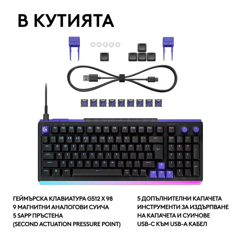 Геймърска механична клавиатура Logitech G512 X 98 - Dual Swap Analog/Mechanical Switch - Black - image 5